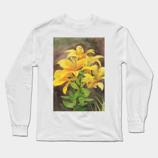 Yellow lilies watercolour painting Long Sleeve T-Shirt